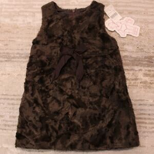 NWT Lili Gaufrette Barneys New York‎ Brown Sheath Dress Fuzzy Bow Baby 23 Month